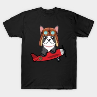 Cute french bulldog is in a vintage plane T-Shirt